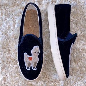 Soludos Navy Velvet Llama Slipon Sneakers Sz 7